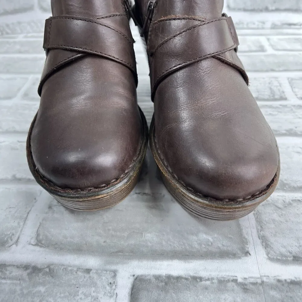Born Haddon Women's Size 9 Block Heel Platform Brown Leather Comfy Boho Booties